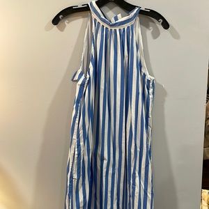 Jcrew Factory halter neck tie dress in striped blue poplin size 2